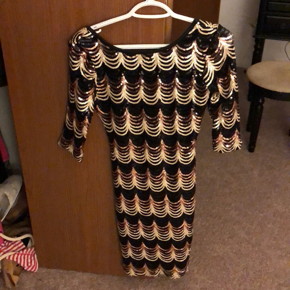 Black gold and silver sequined dress!